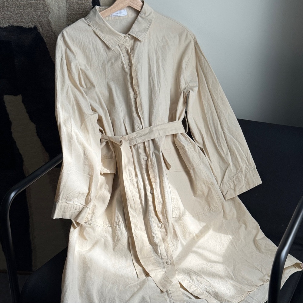 OAK + FORT Beige Cotton Belted Shirt Midi Dress | Size M, Excellent Condition